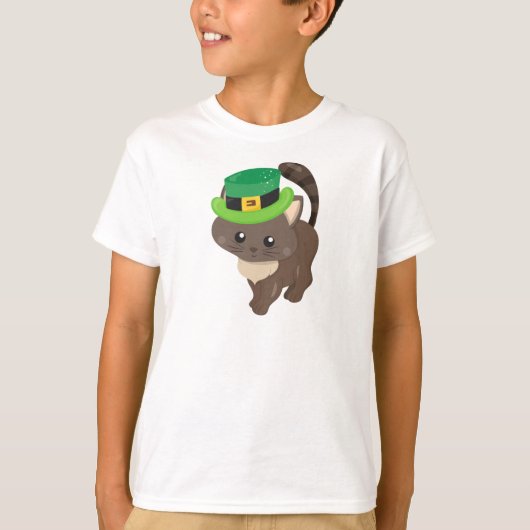 T-shirt Saint Patrick's Day, Chat Brown, Casquette Leprech (Devant)