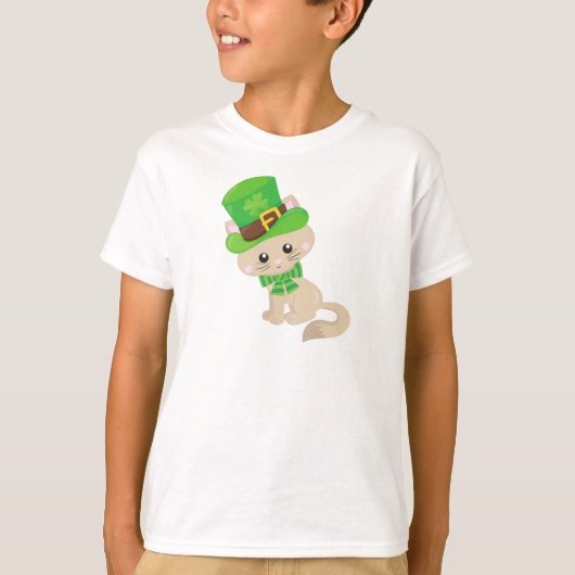 T-shirt Saint Patrick's Day Chat, Leprechaun Casquette, Cl (Devant)