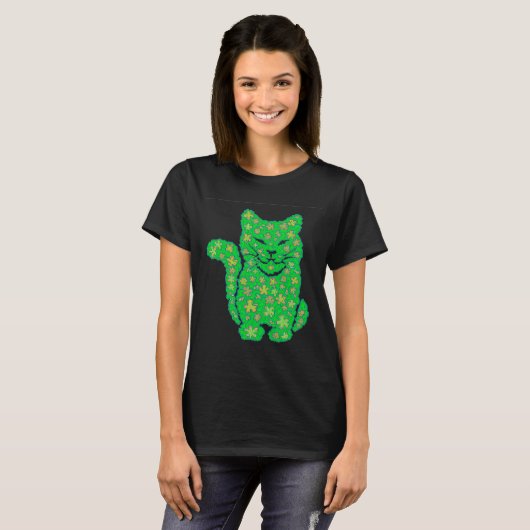 T-shirt Saint Patrick's day Chat Silhouette Green Shamrock (Devant entier)