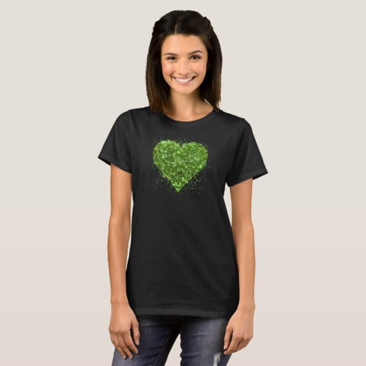 T-shirt Saint Patrick's day, coeur vert irlandais scintill (Devant entier)
