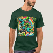 T-shirt Saint Patrick's Day Leprechaun équitation Dinosaur (Devant)
