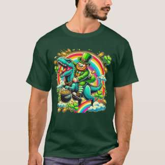 T-shirt Saint Patrick's Day Leprechaun équitation Dinosaur