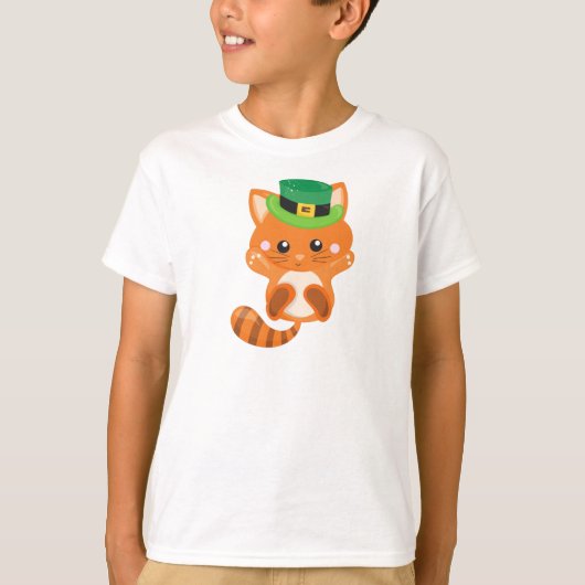 T-shirt Saint Patrick's Day, Orange Cat, Casquette Leprech (Devant)