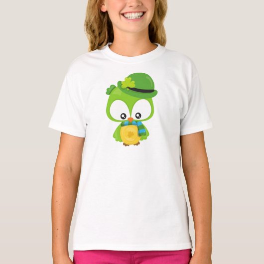 T-shirt Saint Patrick's Day Owl, Clovers, Leprechaun Casqu (Devant)