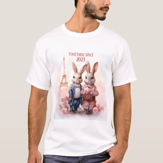 T-shirt Saint Valentin à Paris - Deux lapins - (Devant)
