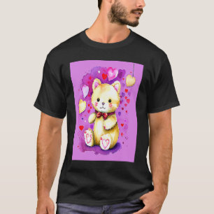 T-shirt Saint Valentin Amour Coeur Chat Teddy Girlfriend W