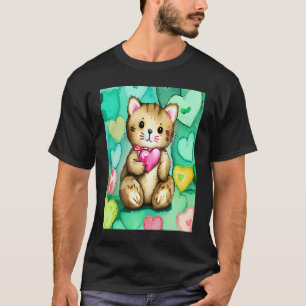 T-shirt Saint Valentin Amour Coeur Chat Teddy Girlfriend W