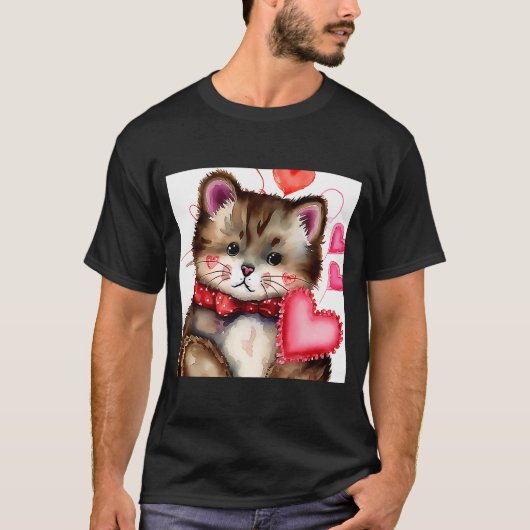T-shirt Saint Valentin Amour Coeur Chat Teddy Girlfriend W (Devant)