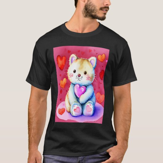 T-shirt Saint Valentin Amour Coeur Chat Teddy Girlfriend W (Devant)