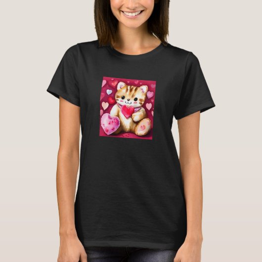 T-shirt Saint Valentin Amour Coeur Chat Teddy Girlfriend W (Devant)