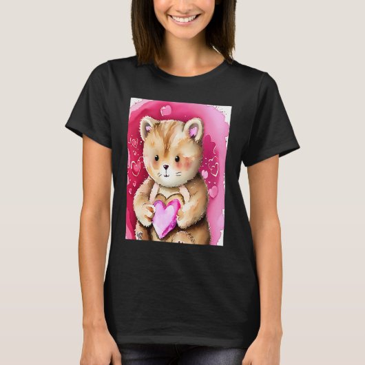 T-shirt Saint Valentin Amour Coeur Chat Teddy Girlfriend W (Devant)