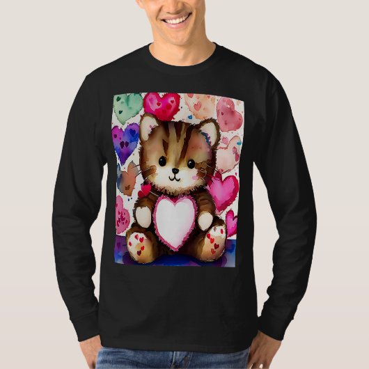 T-shirt Saint Valentin Amour Coeur Chat Teddy Girlfriend W (Devant)