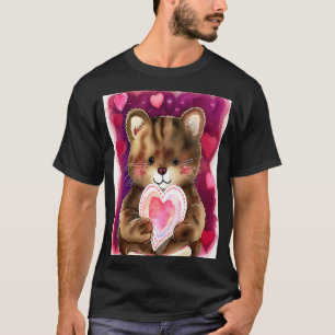 T-shirt Saint-Valentin Amour Coeur Chat Teddy Petite Amie