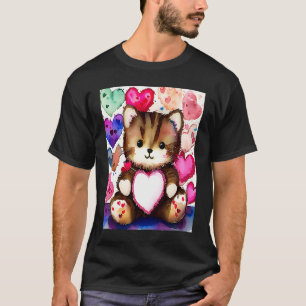 T-shirt Saint-Valentin Amour Coeur Chat Teddy Petite Amie