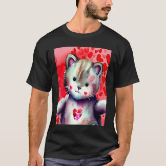 T-shirt Saint-Valentin Amour Coeur Chat Teddy Petite Amie 