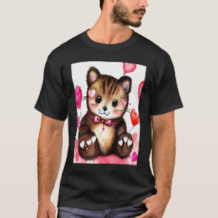 T-shirt Saint-Valentin Amour Coeur Chat Teddy Petite Amie 