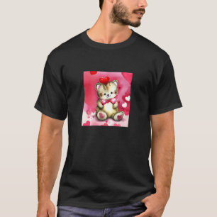 T-shirt Saint-Valentin Amour Coeur Chat Teddy Petite Amie 