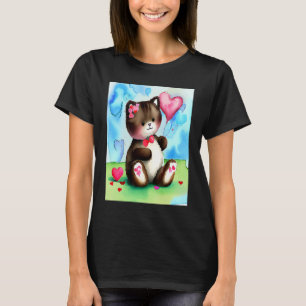 T-shirt Saint-Valentin Amour Coeur Chat Teddy Petite Amie