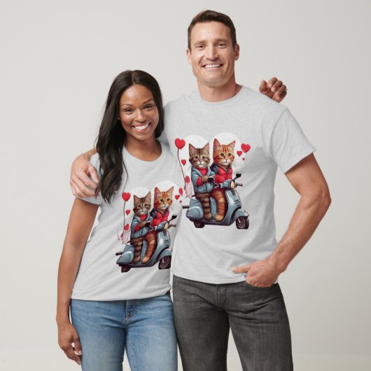 T-shirt Saint Valentin Chat sur un Scooter 12k Design (Unisexe)