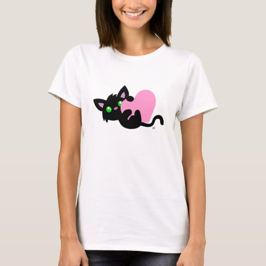 T-shirt Saint-Valentin Chemise blanche noire Kitty (Devant)
