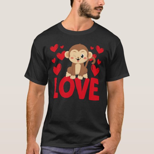 T-shirt Saint Valentin Coeurs Aimer Singe Animal Femmes (Devant)