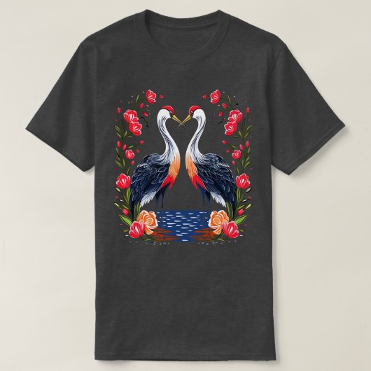 T-shirt Saint-Valentin de la grue blanche (Design devant)
