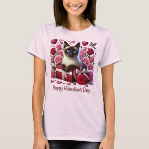 T-shirt Saint-Valentin des Coeurs et Rose Siamese Chat