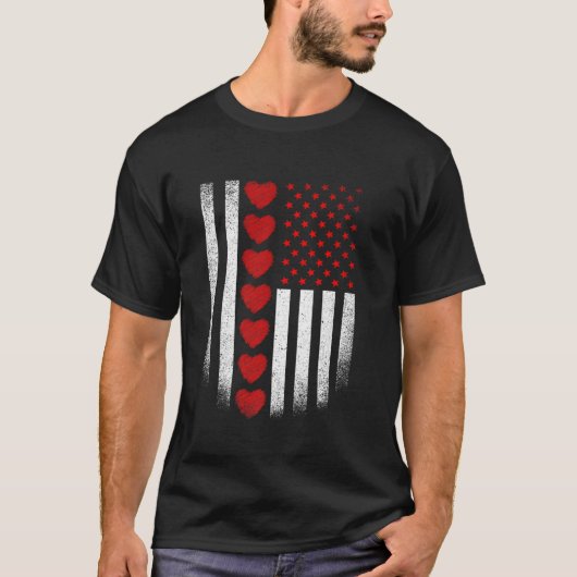 T-shirt Saint Valentin Drapeau américain Coeurs rouges Pat (Devant)