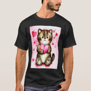 T-shirt Saint-Valentin Love Heart Cat Teddy Petite Amie Fi
