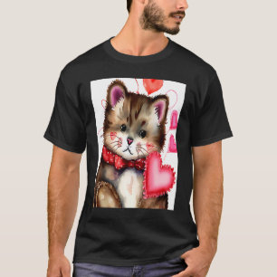 T-shirt Saint-Valentin Love Heart Cat Teddy Petite Amie Fi