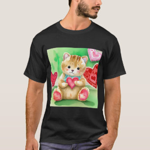 T-shirt Saint-Valentin Love Heart Cat Teddy Petite Amie Fi