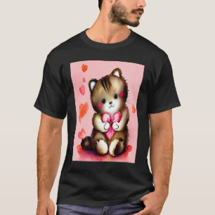 T-shirt Saint-Valentin Love Heart Cat Teddy Petite Amie Fi