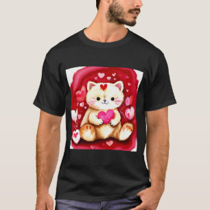 T-shirt Saint-Valentin Love Heart Cat Teddy Petite Amie Fi