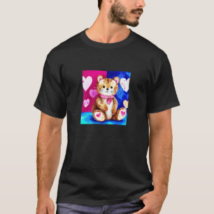 T-shirt Saint-Valentin Love Heart Cat Teddy Petite Amie Fi