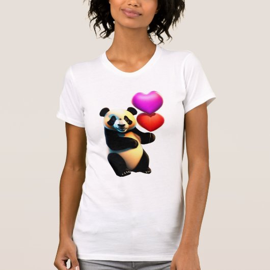 T-shirt Saint Valentin, Panda & Heart Balloon, Saint Valen (Devant)