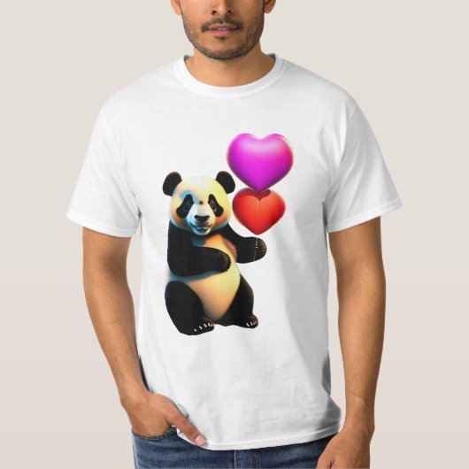 T-shirt Saint Valentin, Panda & Heart Balloon, Saint Valen (Devant)