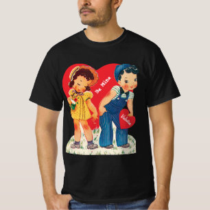 T-shirt Saint-Valentin Rétro, Cœurs de Fille et de Garçon
