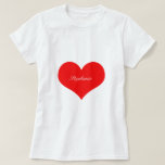 T-shirt Saint-Valentin Rouge Cœur Monogramme Personnalisé<br><div class="desc">Imprimé avec un grand motif de cœur sur fond blanc uni avec un modèle de texte pour le nom !</div>