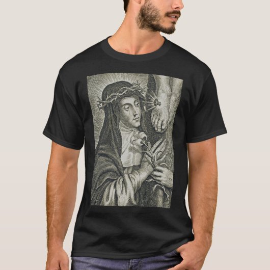 T-shirt Sainte Catherine de Sienne Crucifixion Art Noir Fo (Devant)