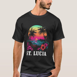 T-shirt Sainte-Lucie Hibiscus Fleurs Plage Surfer Souvenir