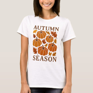 T-shirt Saison d'automne Citrouilles Feuilles de Chute Lun