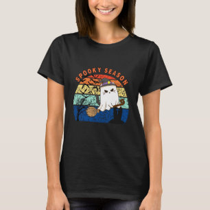 T-shirt Saison effrayante Chat fantôme Sorcière Halloween 