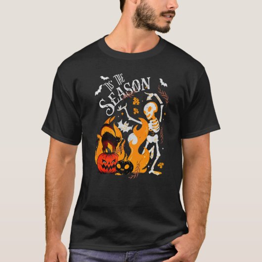 T-shirt Saison éffrayante Danser Skeleton Black Cat Hallow (Devant)