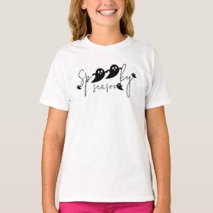 T-shirt Saison effrayante Fantôme noir lettrage mignon Hal