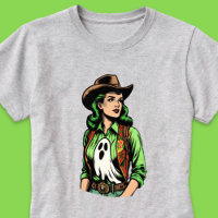 Saison éffrayante Green Retro Cowgirl avec fantôme