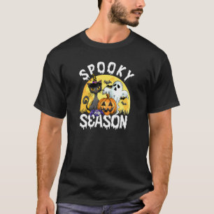 T-shirt Saison effrayante Halloween Chat Fantôme Citrouill