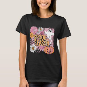 T-shirt Saison effrayante Halloween Fantôme Floral Citroui