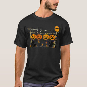 T-shirt Saison Effrayante Rétro Halloween Chat Noir Citrou