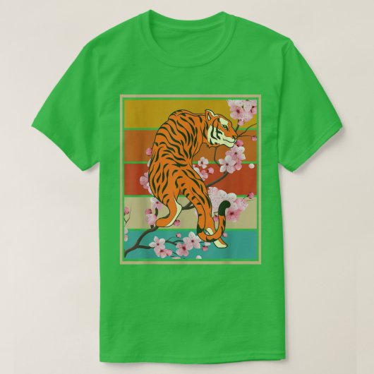 T-shirt Sakura Animal Wild Chat Retro Cherry Blossom Asiat (Design devant)
