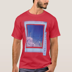 T-shirt Sakura Cute Anime Vaporwave Japonais Nuit Ville T
